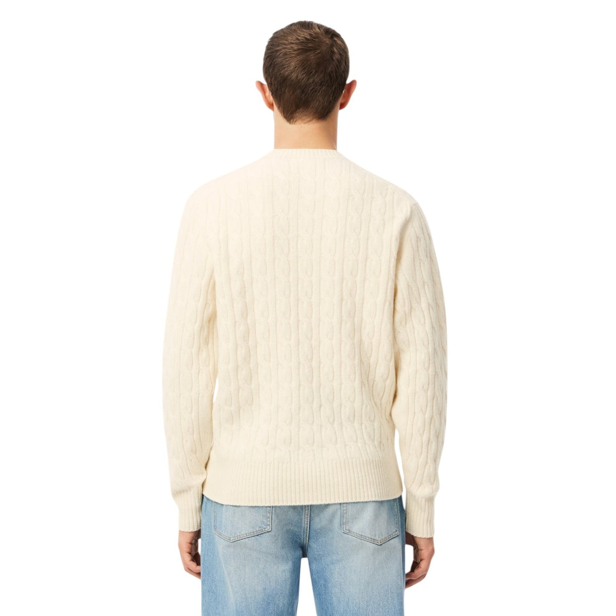 Lacoste — Pull torsadé AH2924 blanc en laine homme — vue 5