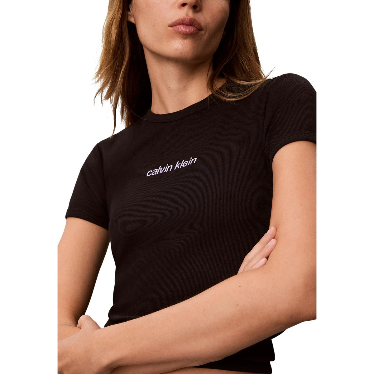 Calvin Klein Jeans – Schwarzes Stretch-T-Shirt aus 94 % Baumwolle für Damen — Ansicht 3