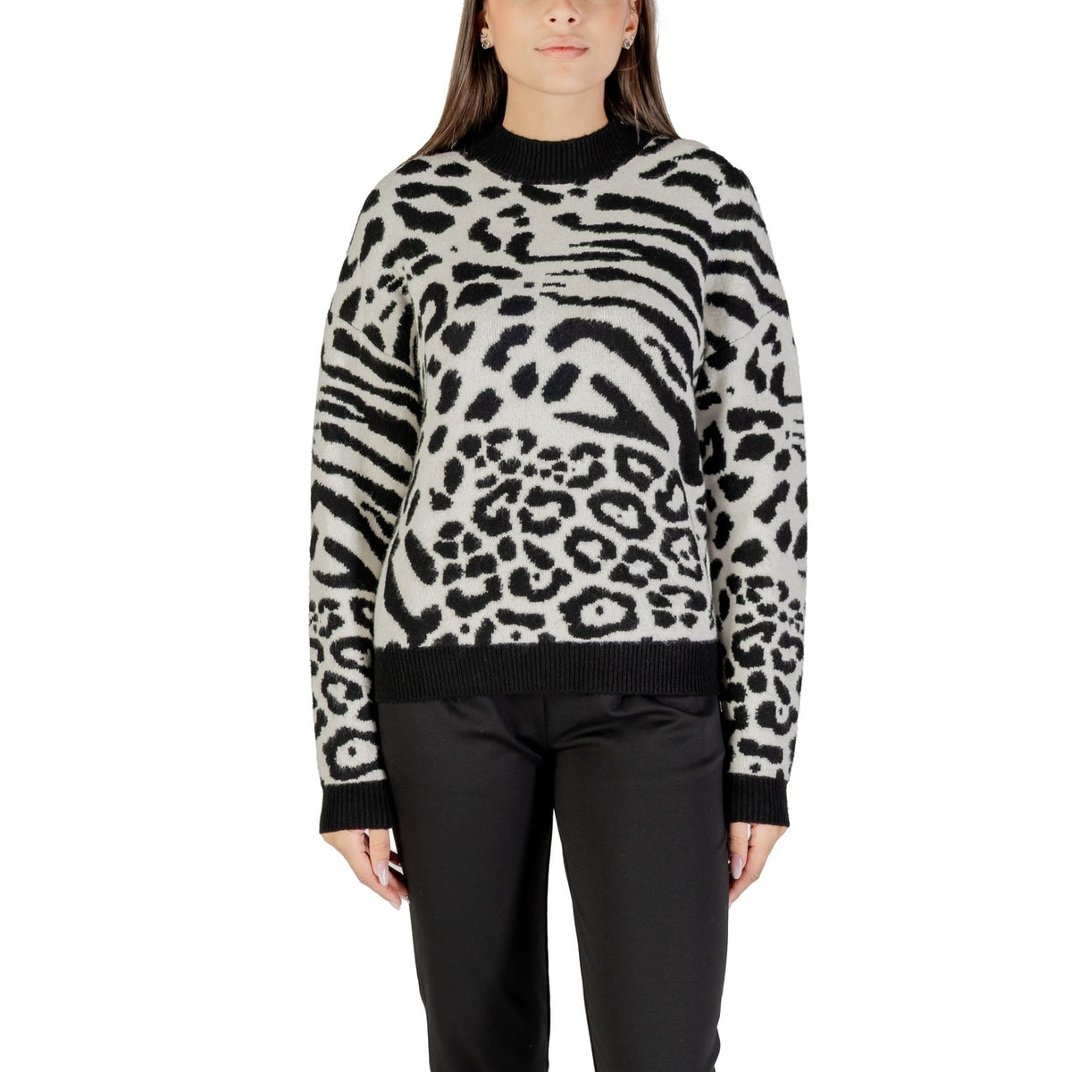 Morgan — Pull blanc à motif léopard femme