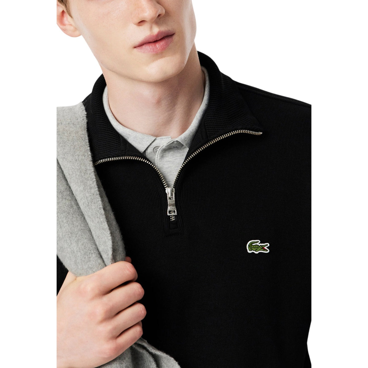 Lacoste — Sweat zippé à col montant homme — vue 3 — Noir