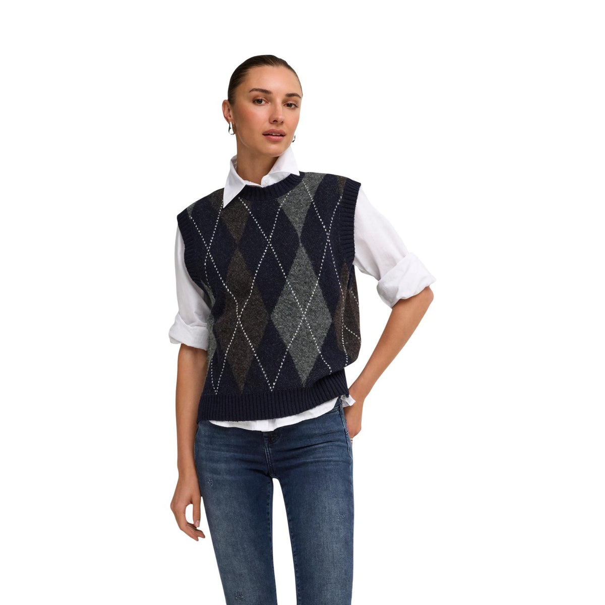Only — Gilet en maille ONLRHOMBUS bleu femme