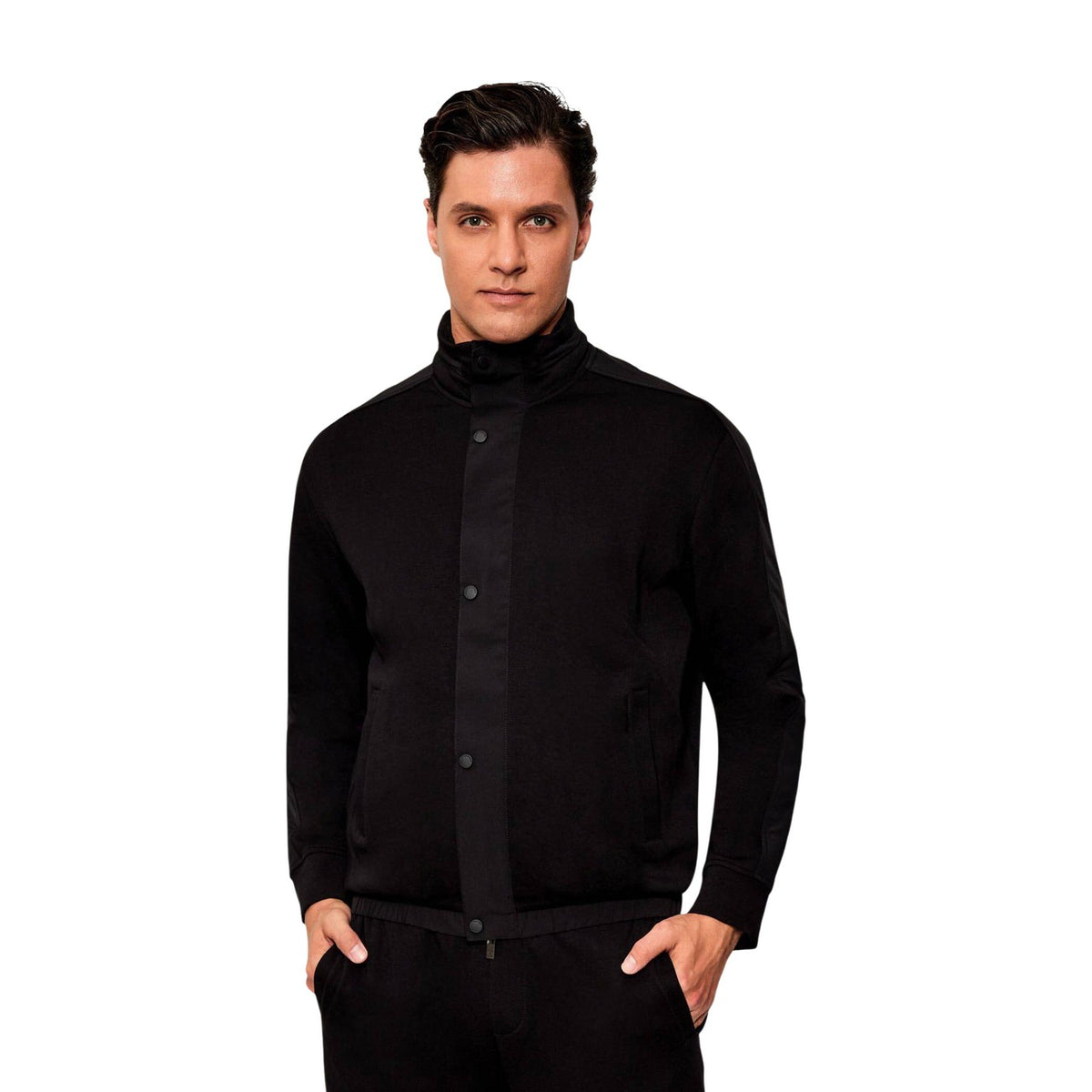 Armani Exchange — Zwarte hoodie met 3/4-mouwen voor heren