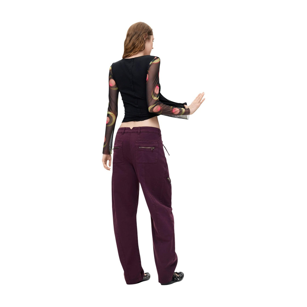 Desigual — Bordeauxrode broek met ritsen voor dames — afbeelding 3