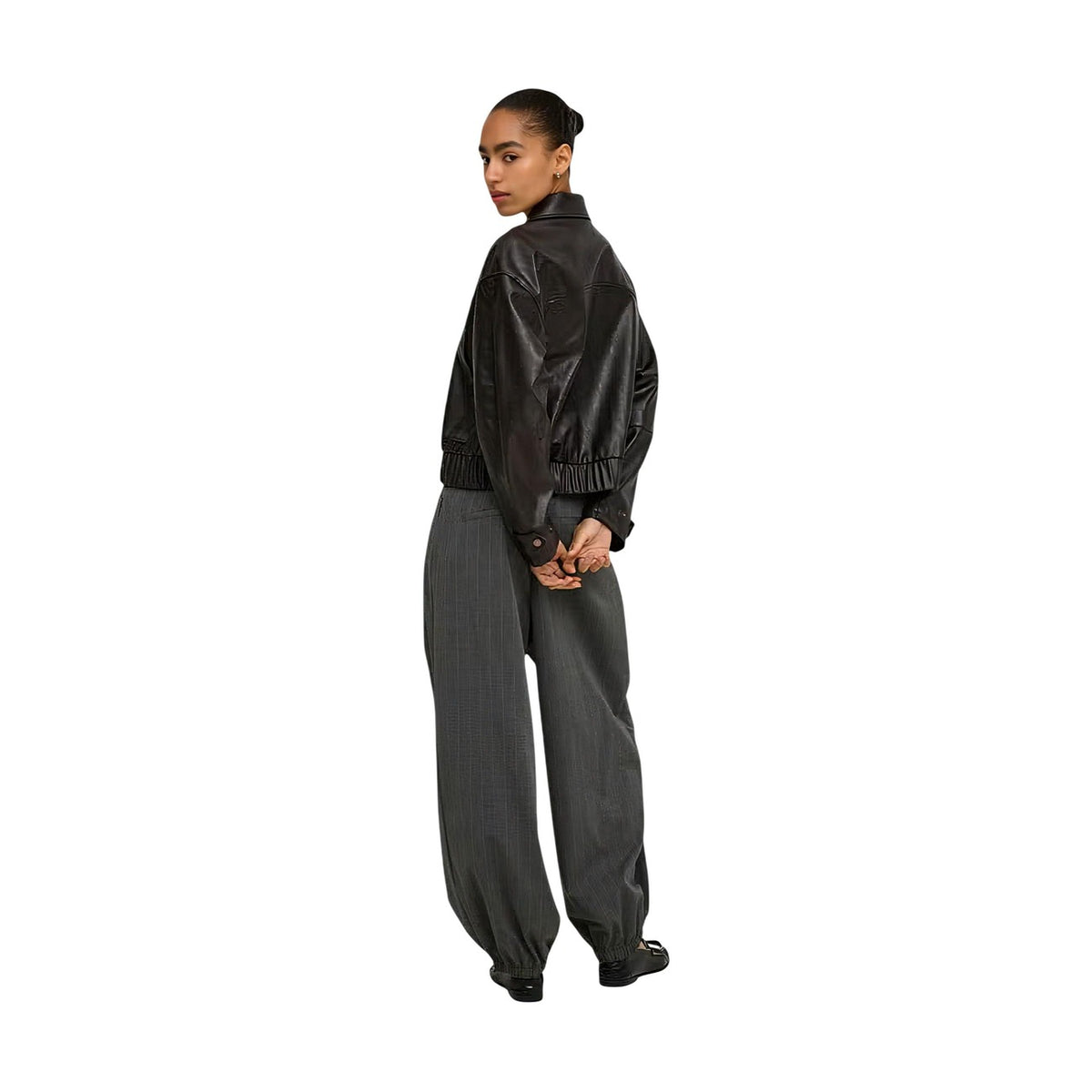 Only — ONLMELLE brown faux leather jacket for women — view 4
