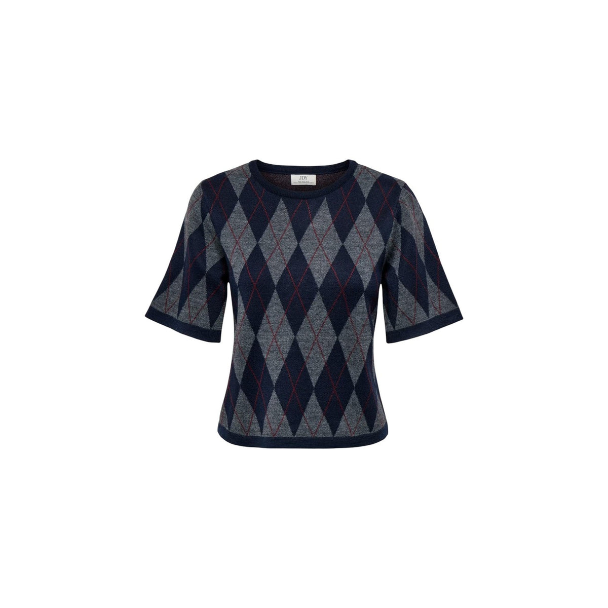 Jacqueline de Yong — Maggy trui met ruiten en korte mouwen blauw dames — afbeelding 2