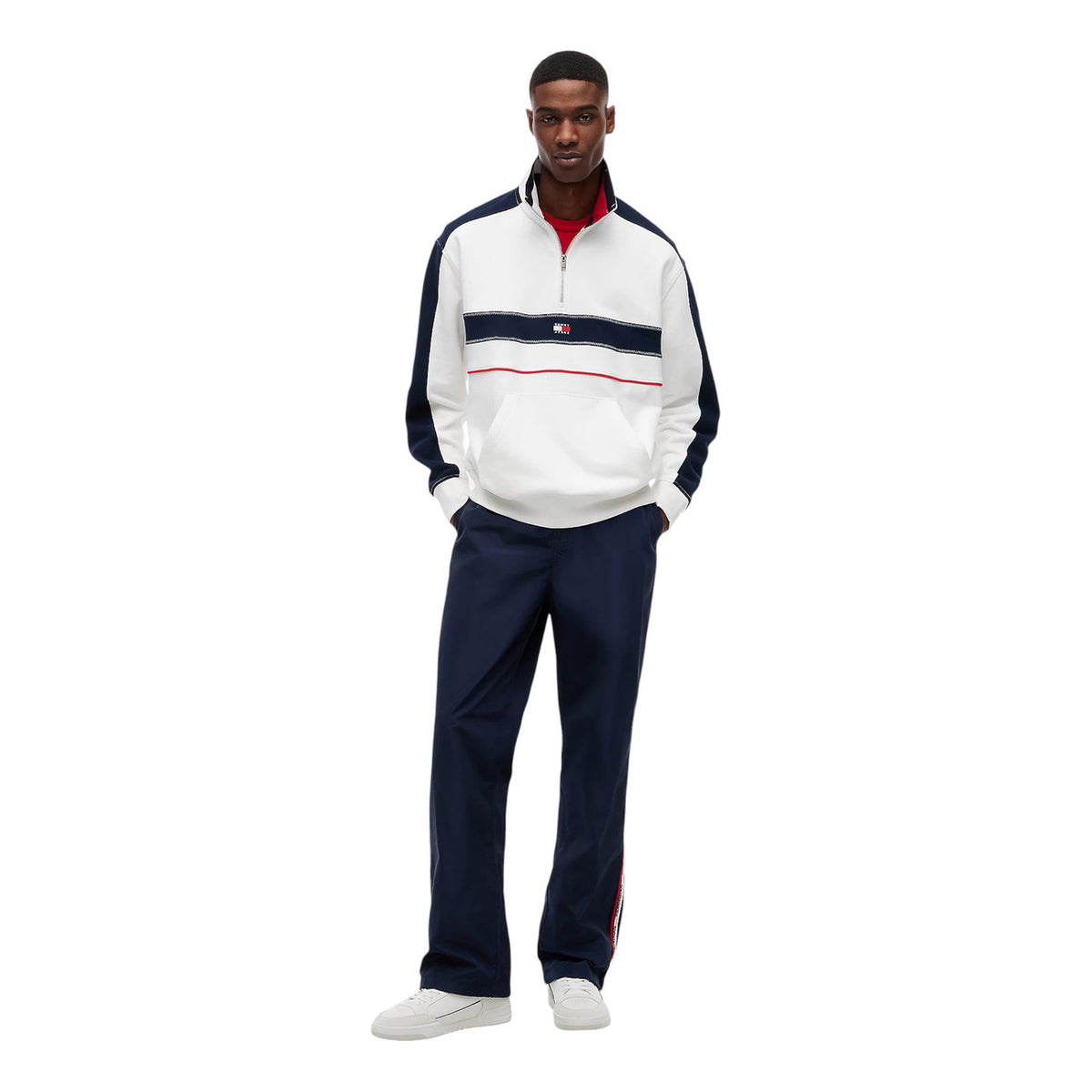 Tommy Jeans — Gestreifter weißer Zip-Hoodie für Herren — Ansicht 2