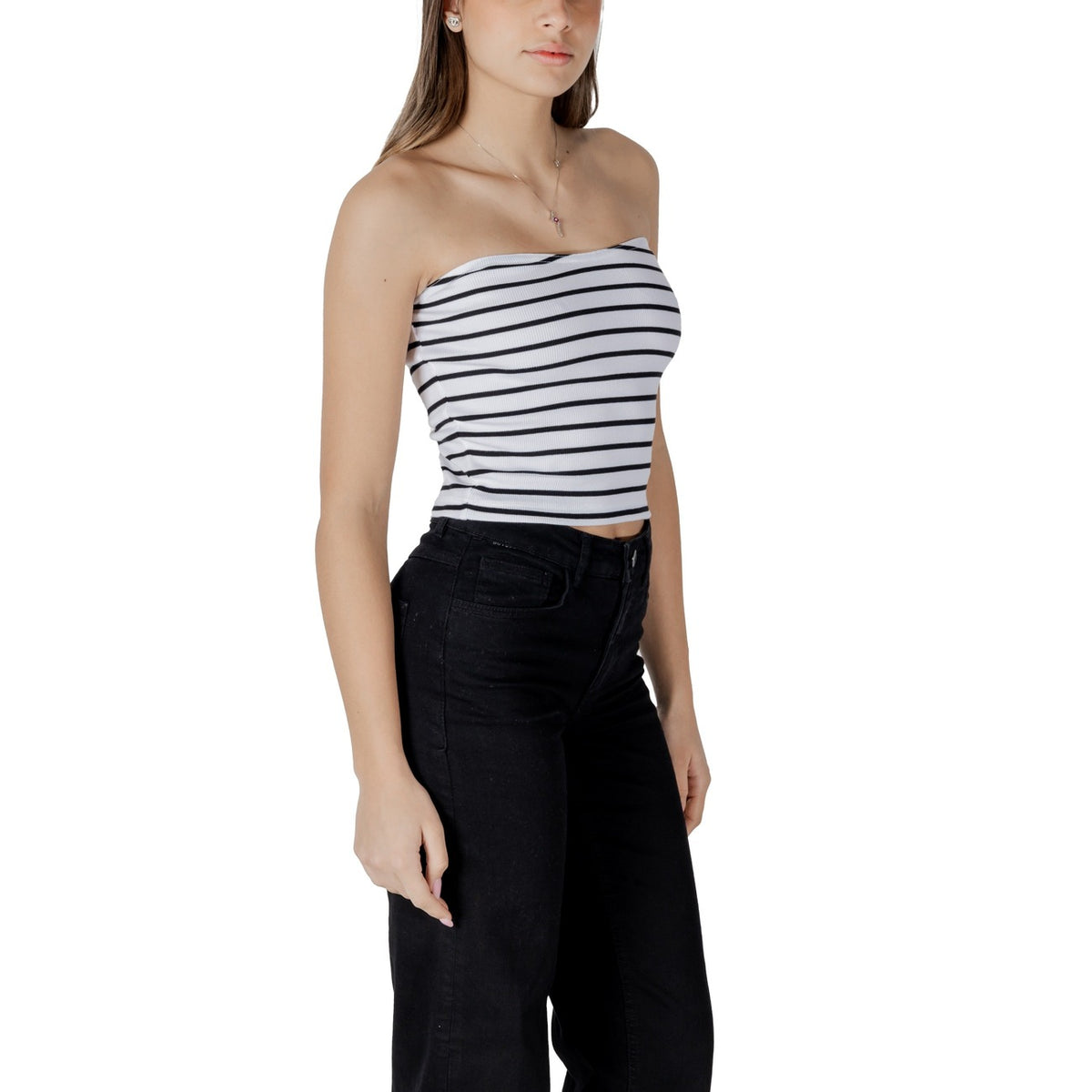 Calvin Klein Jeans — Top J20J225310 blanc rayé stretch femme — vue 3