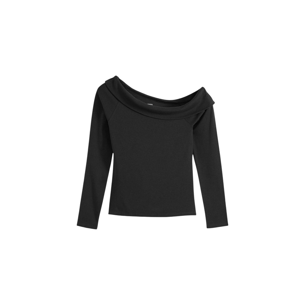 Levi’s — Schwarzes geripptes Bardot Damenoberteil mit langen Ärmeln — Ansicht 5