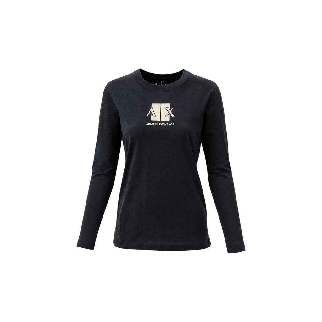 Armani Exchange — Zwart T-shirt met lange mouwen en print voor dames — afbeelding 3
