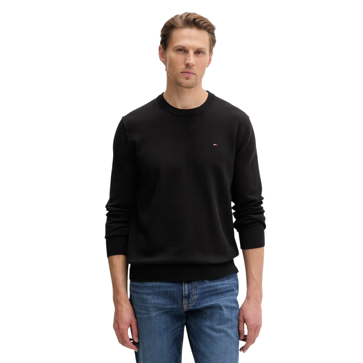 Tommy Jeans — Schwarzer Pullover mit klassischem Kragen aus Bio-Baumwolle für Herren