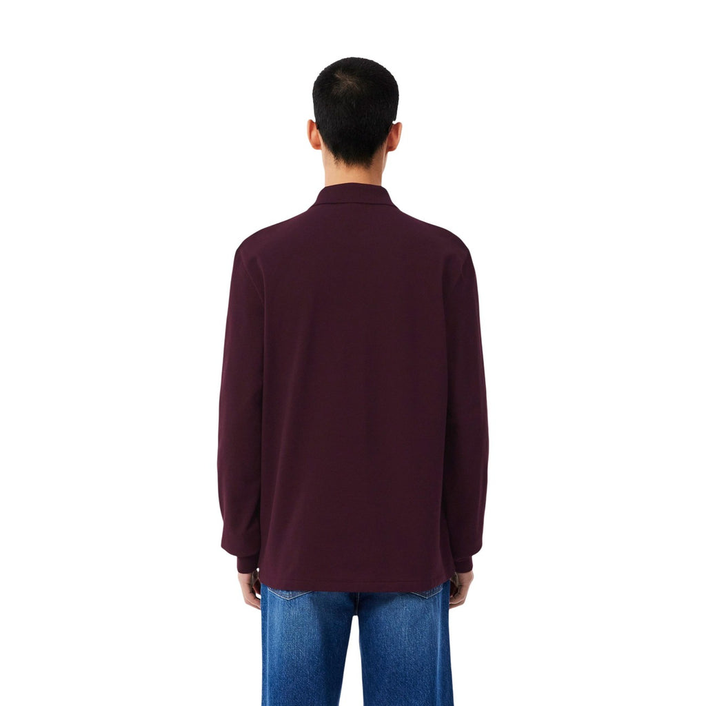 Lacoste — Men's long-sleeved burgundy L.12.12 polo shirt — view 3