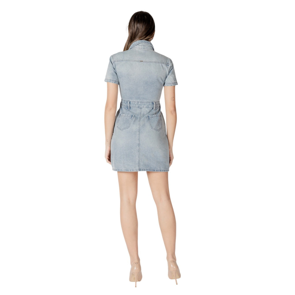 Morgan — Women's light blue V-neck dress — view 2