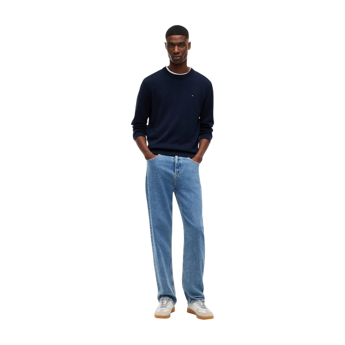 Tommy Jeans — Blauer Herren-Pullover mit klassischem Kragen aus Bio-Baumwolle — Ansicht 2