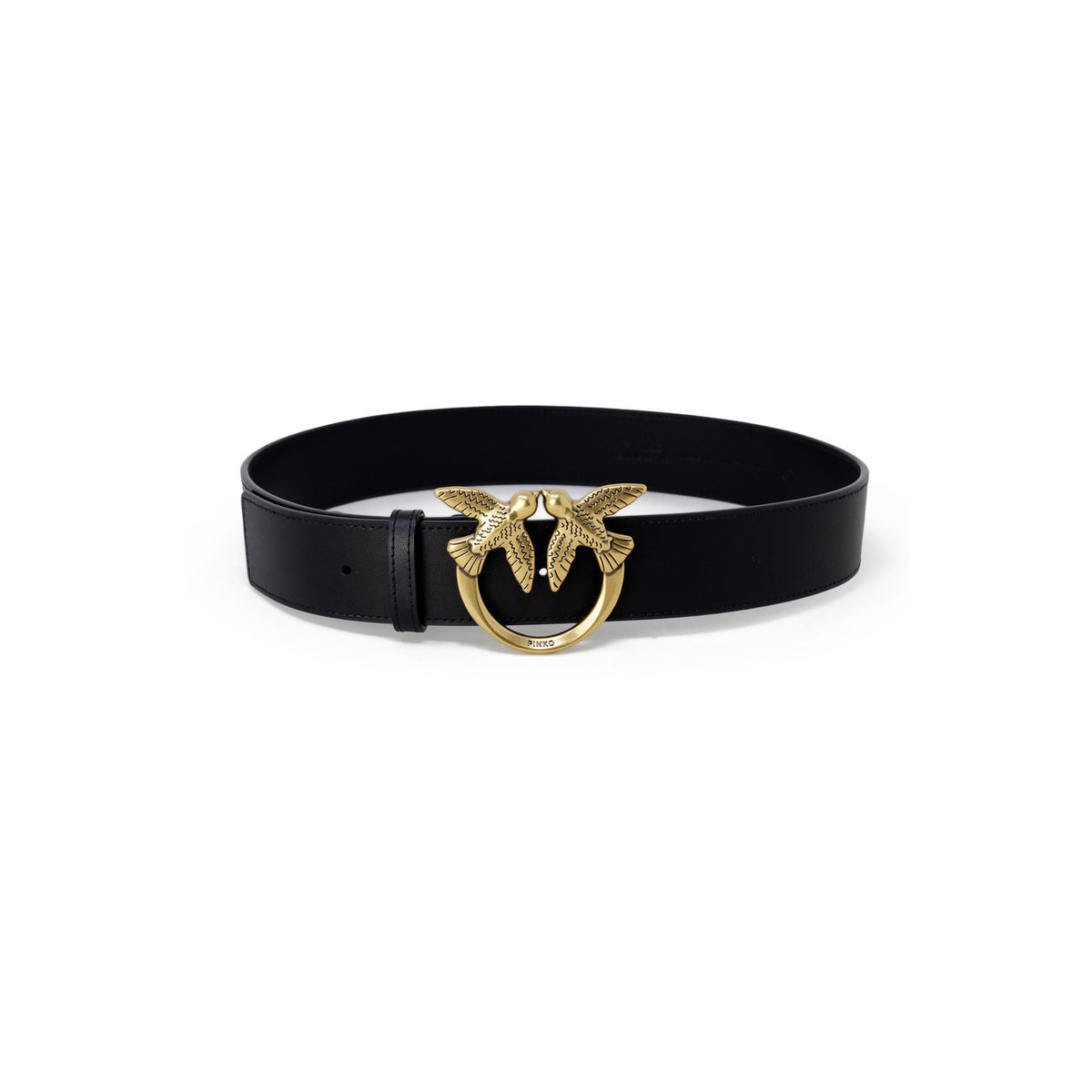 Pinko — Ceinture Love Birds en cuir noir femme