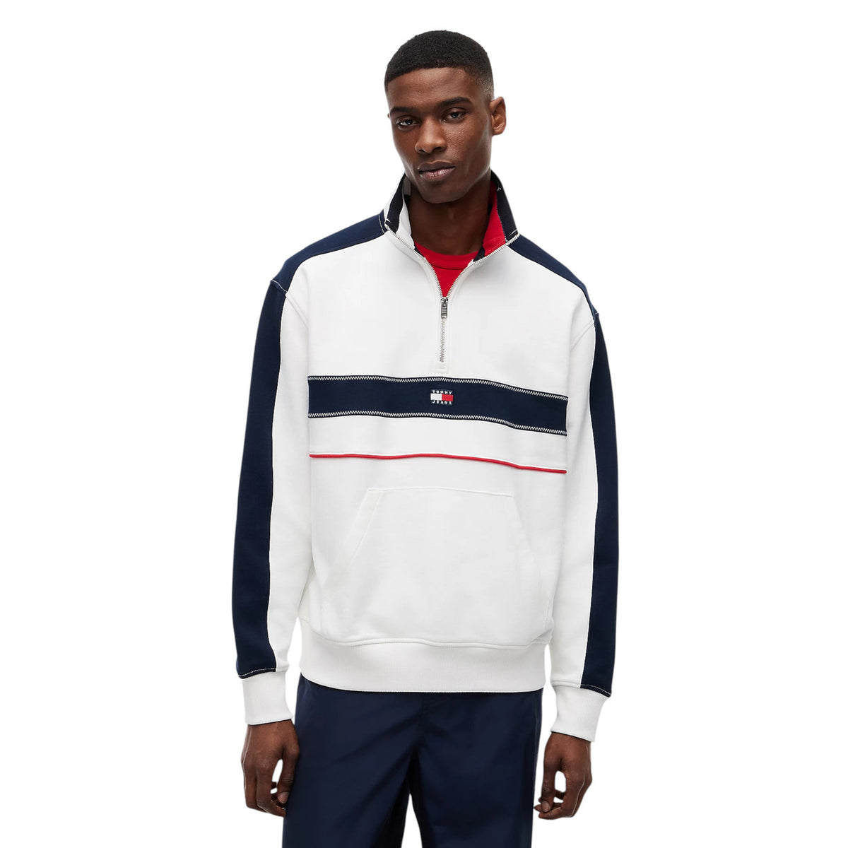 Tommy Jeans — Gestreifter weißer Zip-Hoodie für Herren