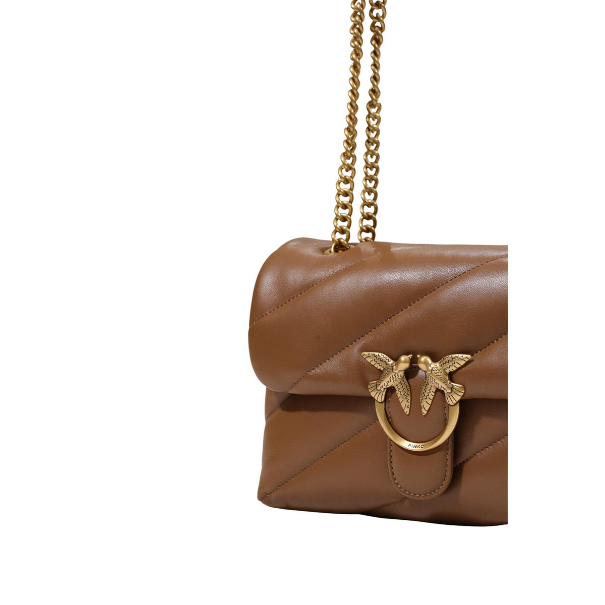 Pinko — Love Puff Classic Sheep Nappa Tasche aus braunem Leder für Damen — Ansicht 4