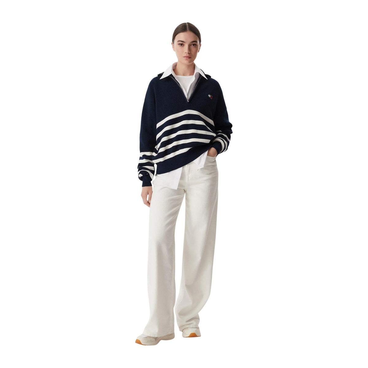 Tommy Jeans — Women’s blue striped organic cotton sweater — view 2