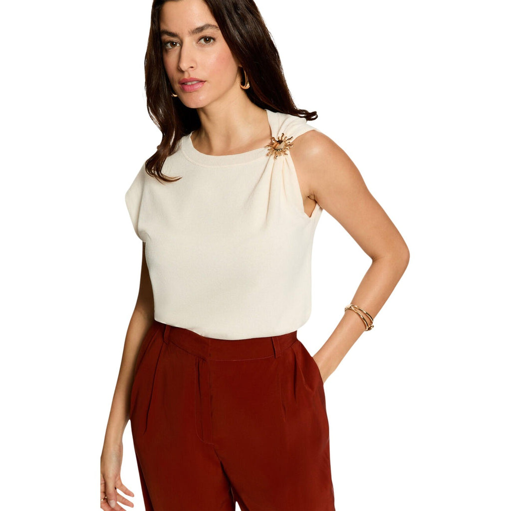Morgan — Pull col rond beige femme