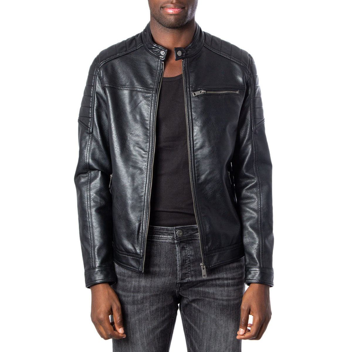Jack & Jones — Men’s suede biker jacket — Black