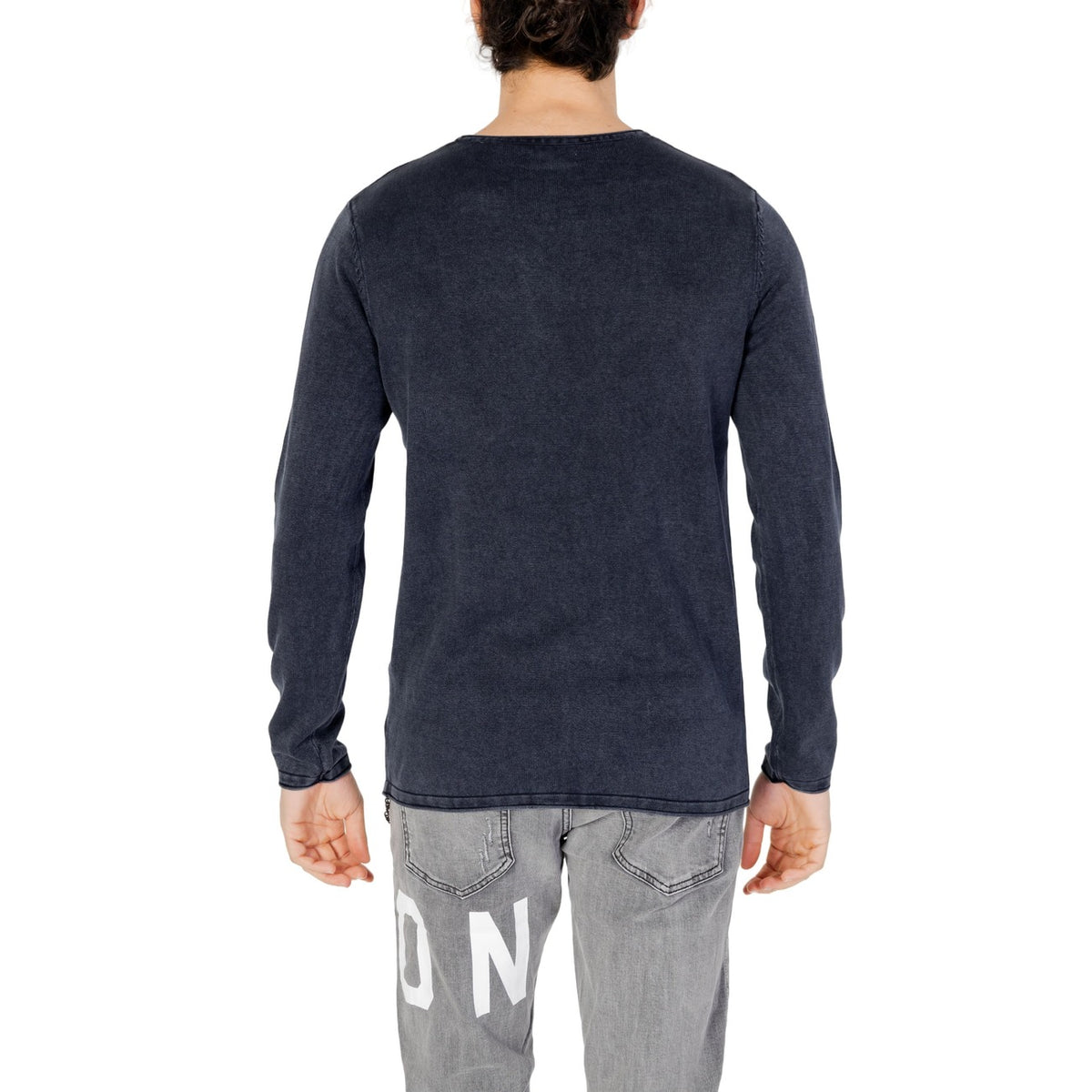 Jack & Jones — Men’s navy blue round-neck knitted sweater — view 2