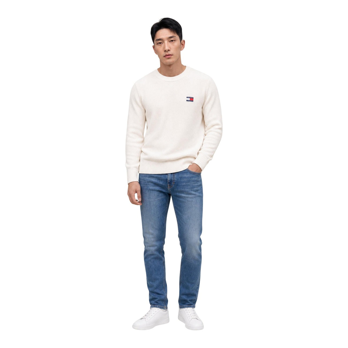Tommy Jeans — Weißer Pullover aus Bio-Baumwolle für Herren — Ansicht 5