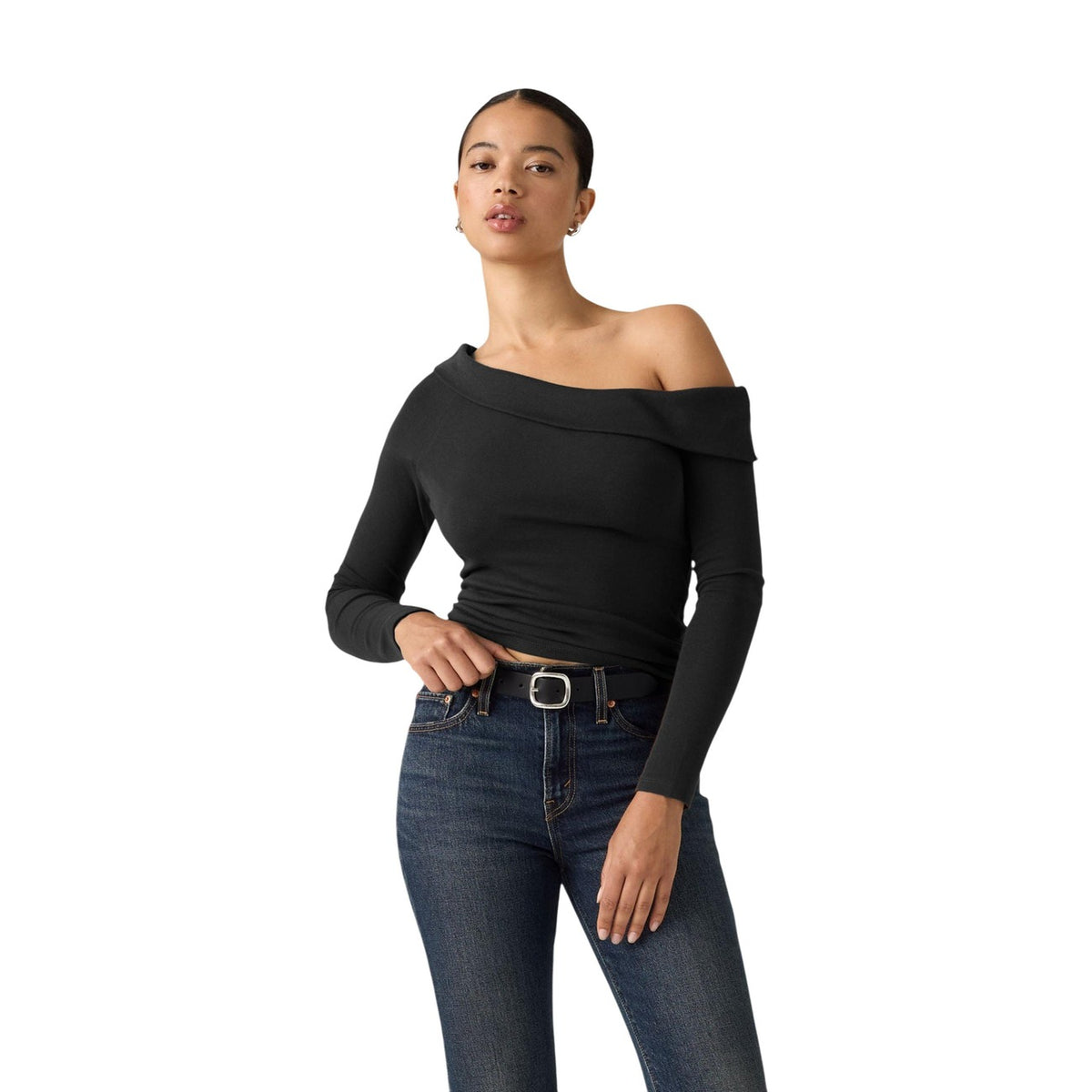 Levi’s — Top côtelé Bardot manches longues noir femme — vue 3