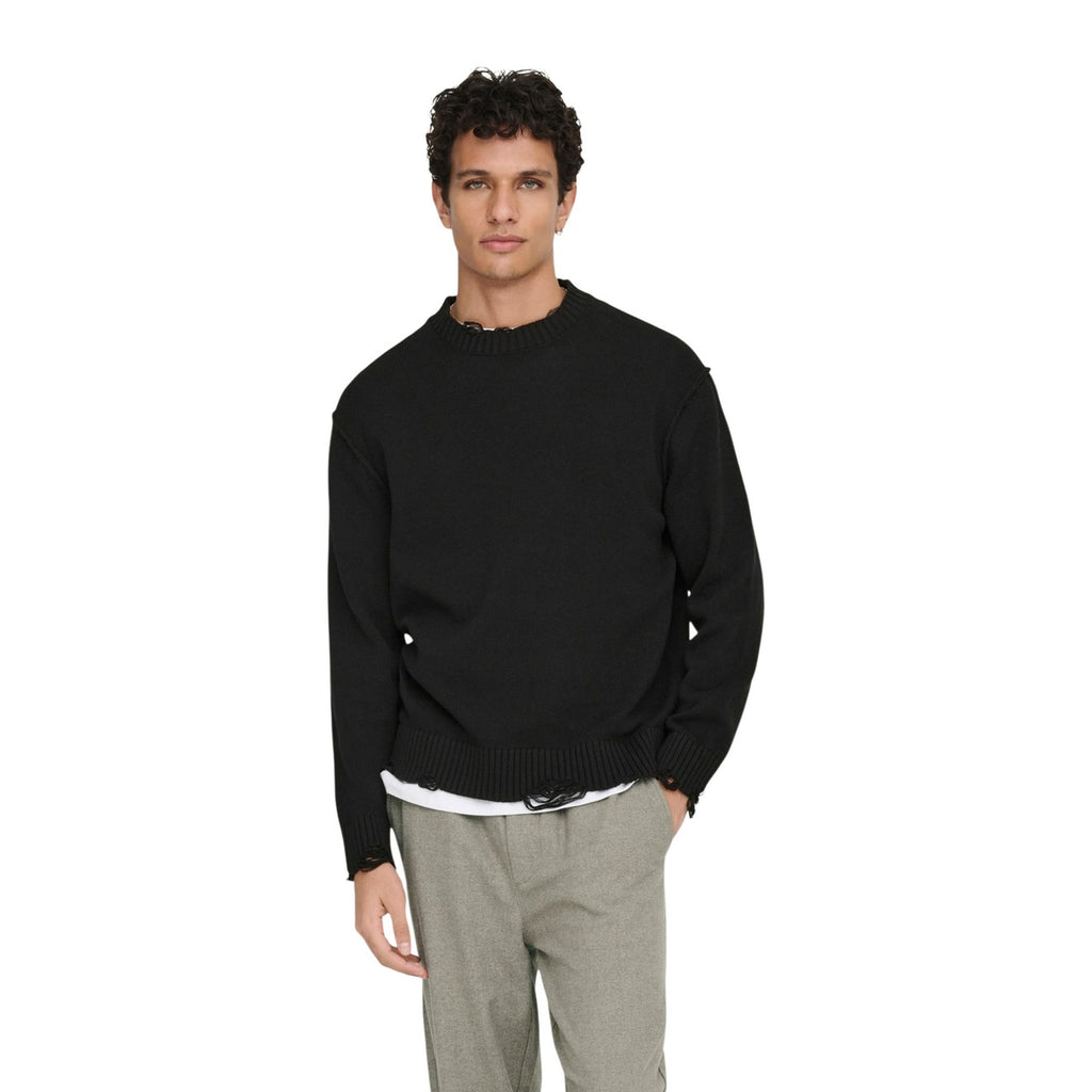 Only & Sons — Pull Tune col rond noir homme