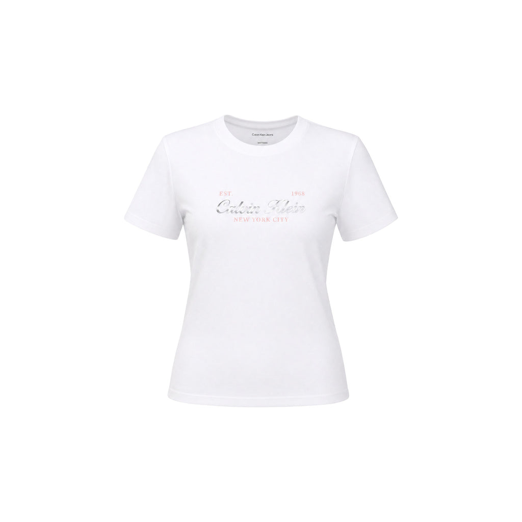 Calvin Klein Jeans — Weißes Damen-T-Shirt mit Print und Rundhalsausschnitt — Ansicht 2