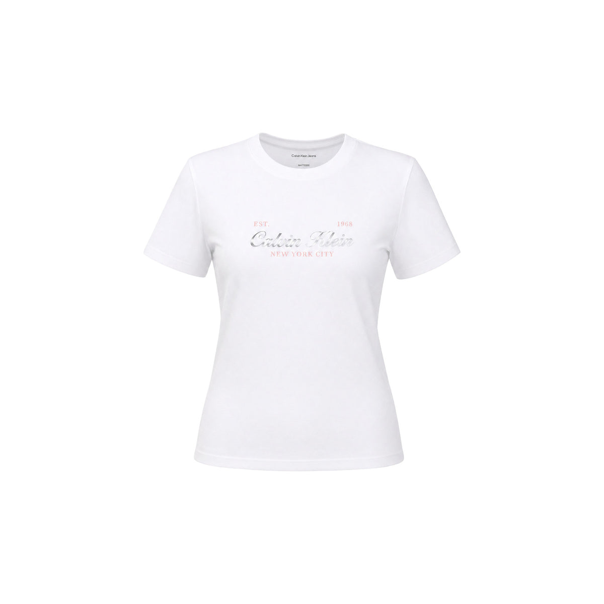 Calvin Klein Jeans — Weißes Damen-T-Shirt mit Print und Rundhalsausschnitt — Ansicht 2