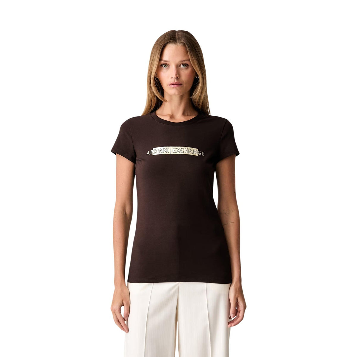 Armani Exchange — T-shirt stretch marron femme