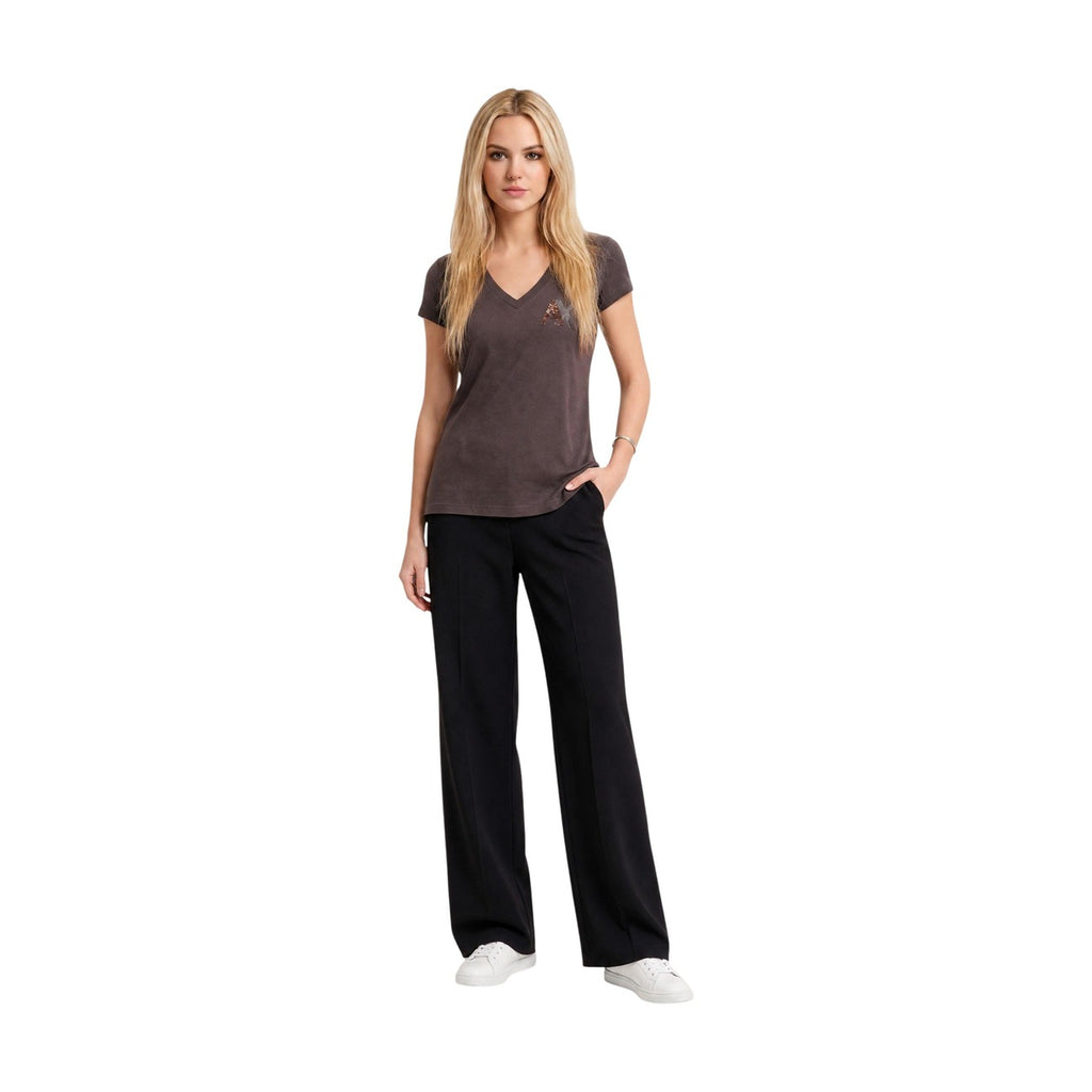 Armani Exchange — T-shirt col V marron à paillettes femme — vue 4