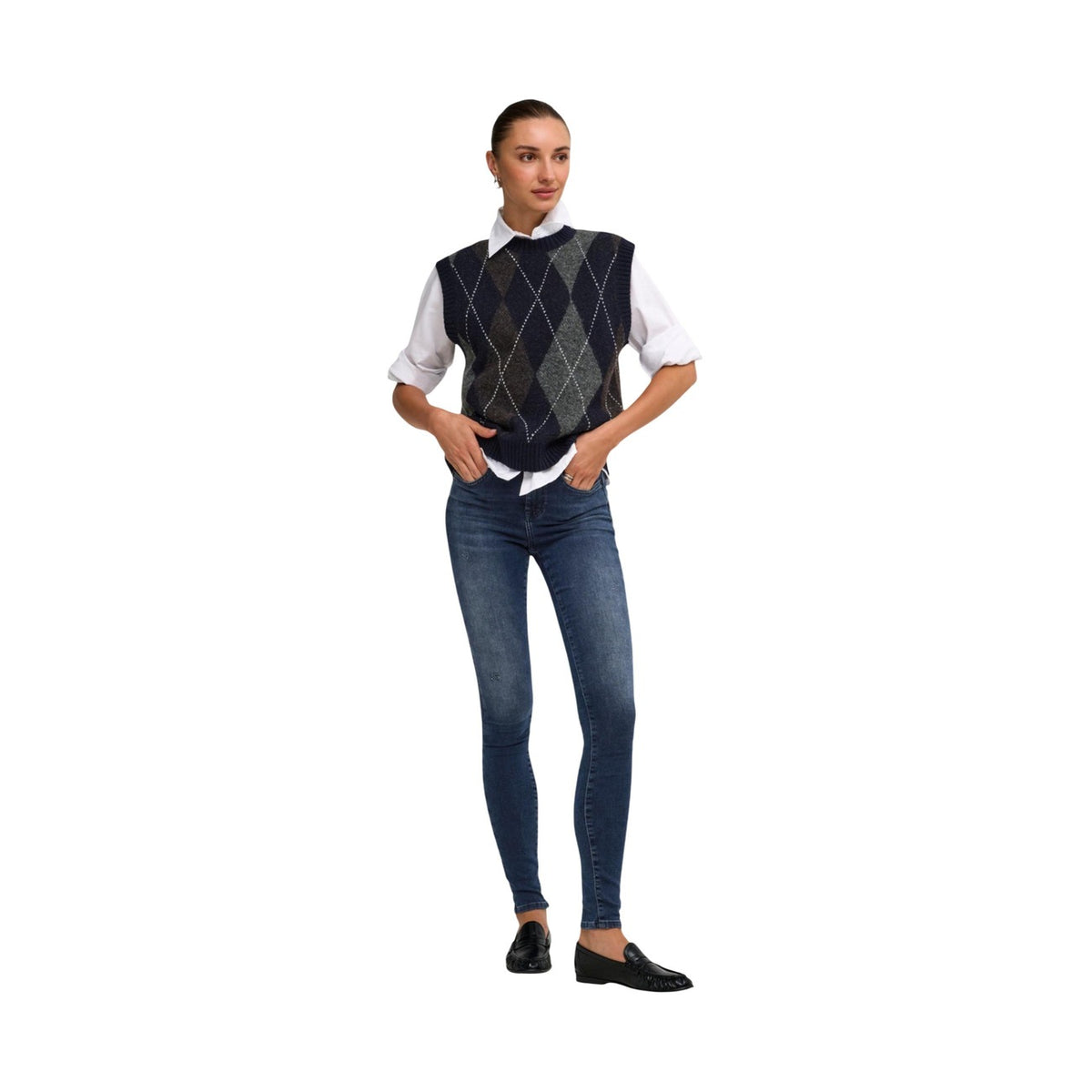 Only — Gilet en maille ONLRHOMBUS bleu femme — vue 5
