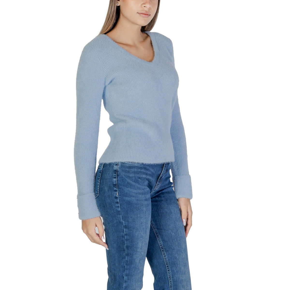 Morgan — Pull col V bleu clair femme — vue 3