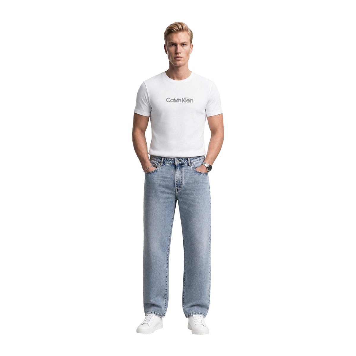 Calvin Klein Jeans — T-shirt blanc à imprimé homme — vue 5