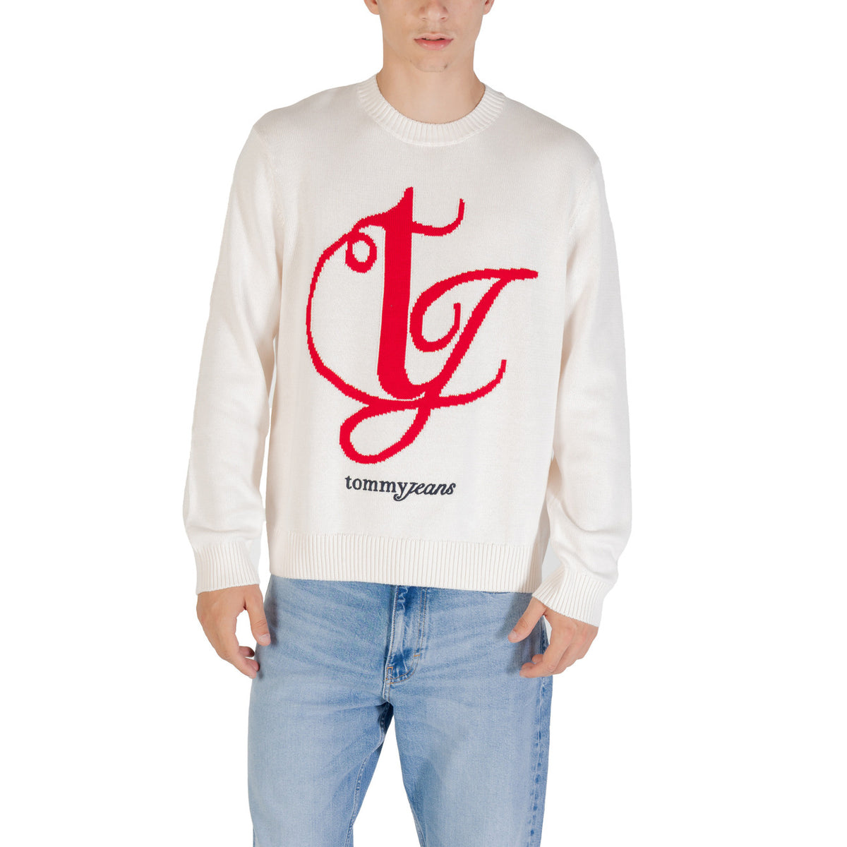 Tommy Jeans — Pull DM0DM21883 blanc en coton bio homme