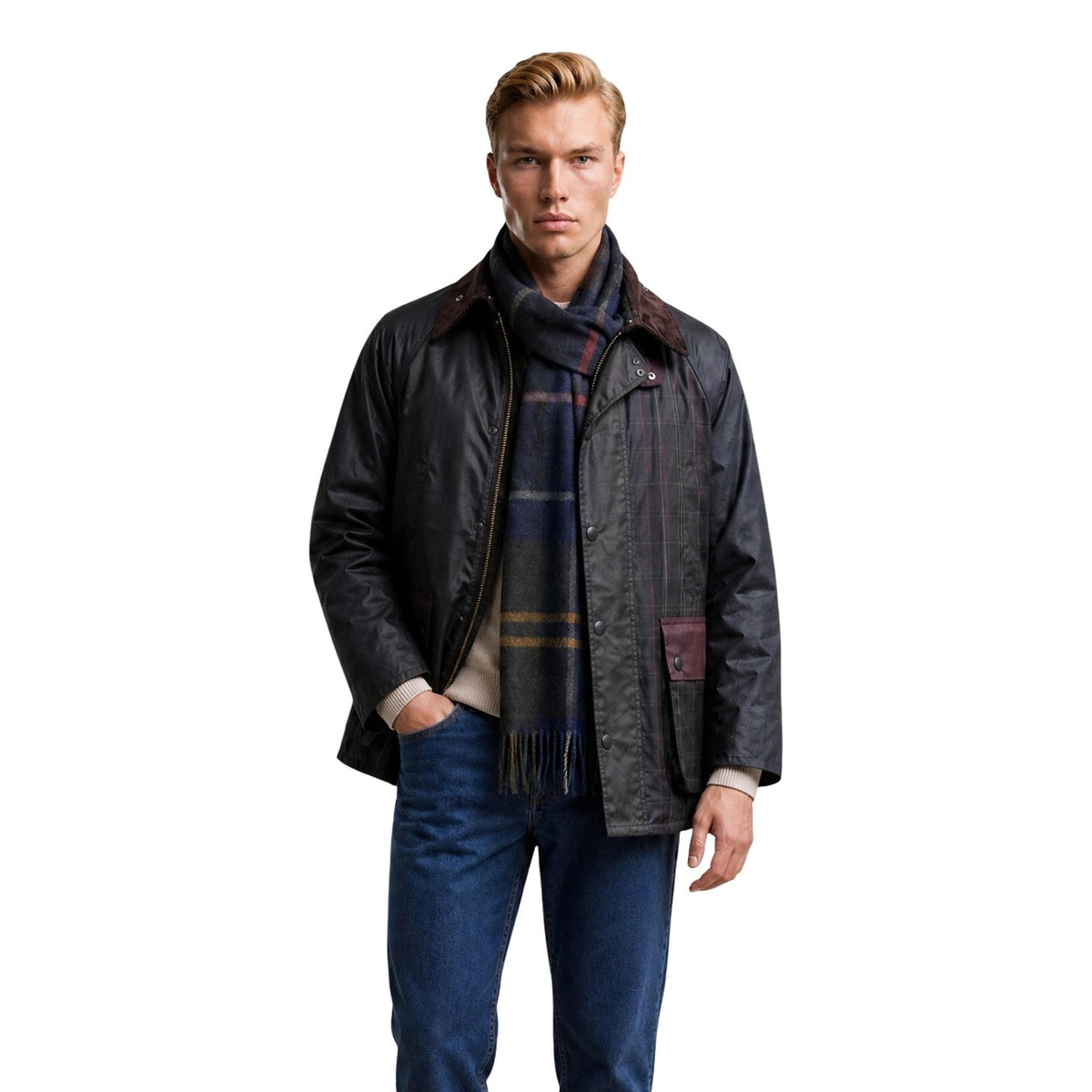 Barbour — Bruine Patchwork OS Bedale gewaxte herenjas