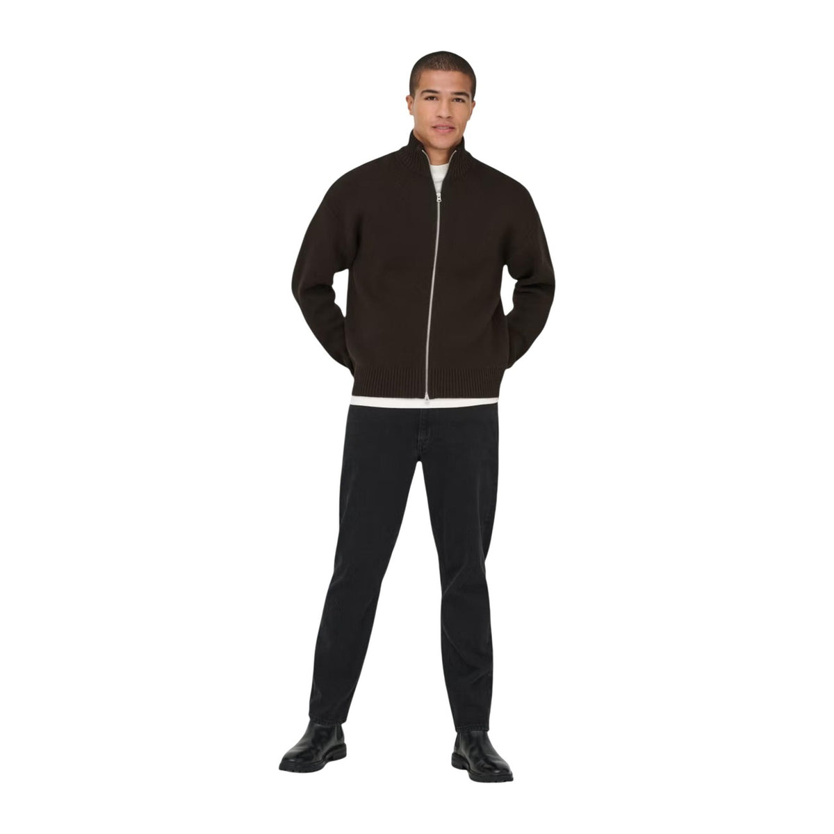 Only & Sons — Men's brown high-neck Blake cardigan — view 4