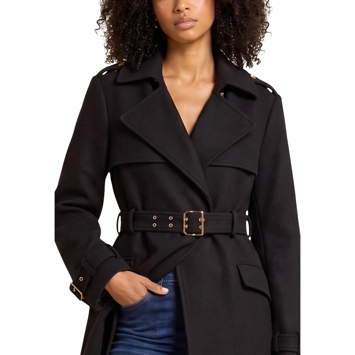 Guess — Eve Melton wool blend trench coat for women — view 4