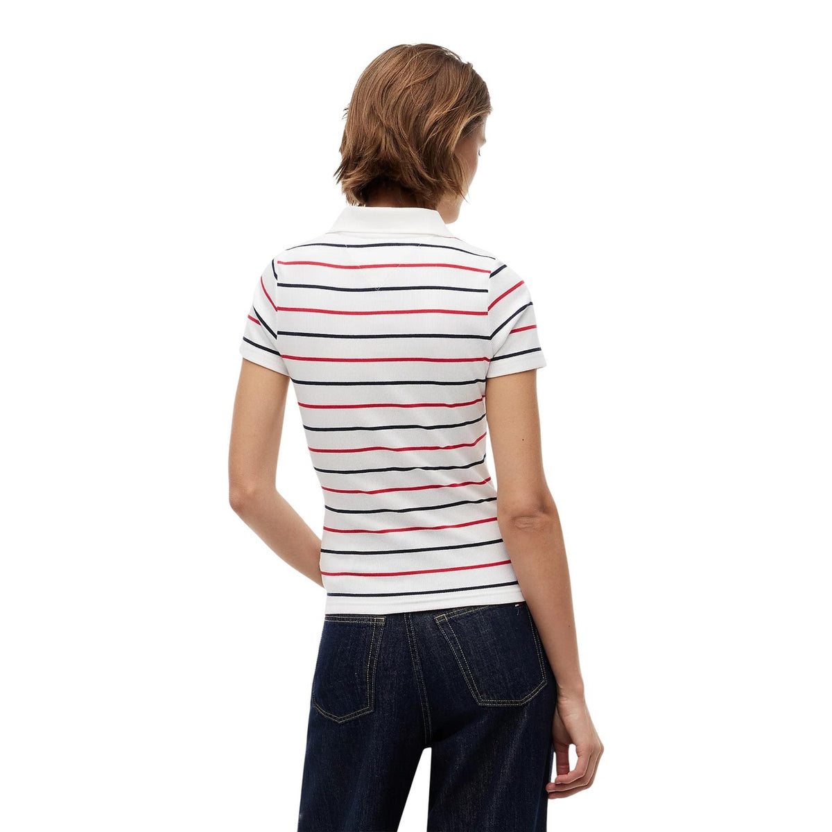 Tommy Jeans — Polo blanc rayé femme — vue 4