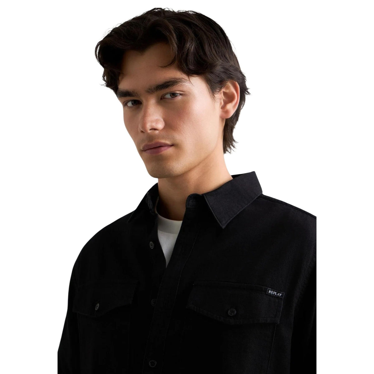 Replay — Chemise en denim noir homme — vue 4