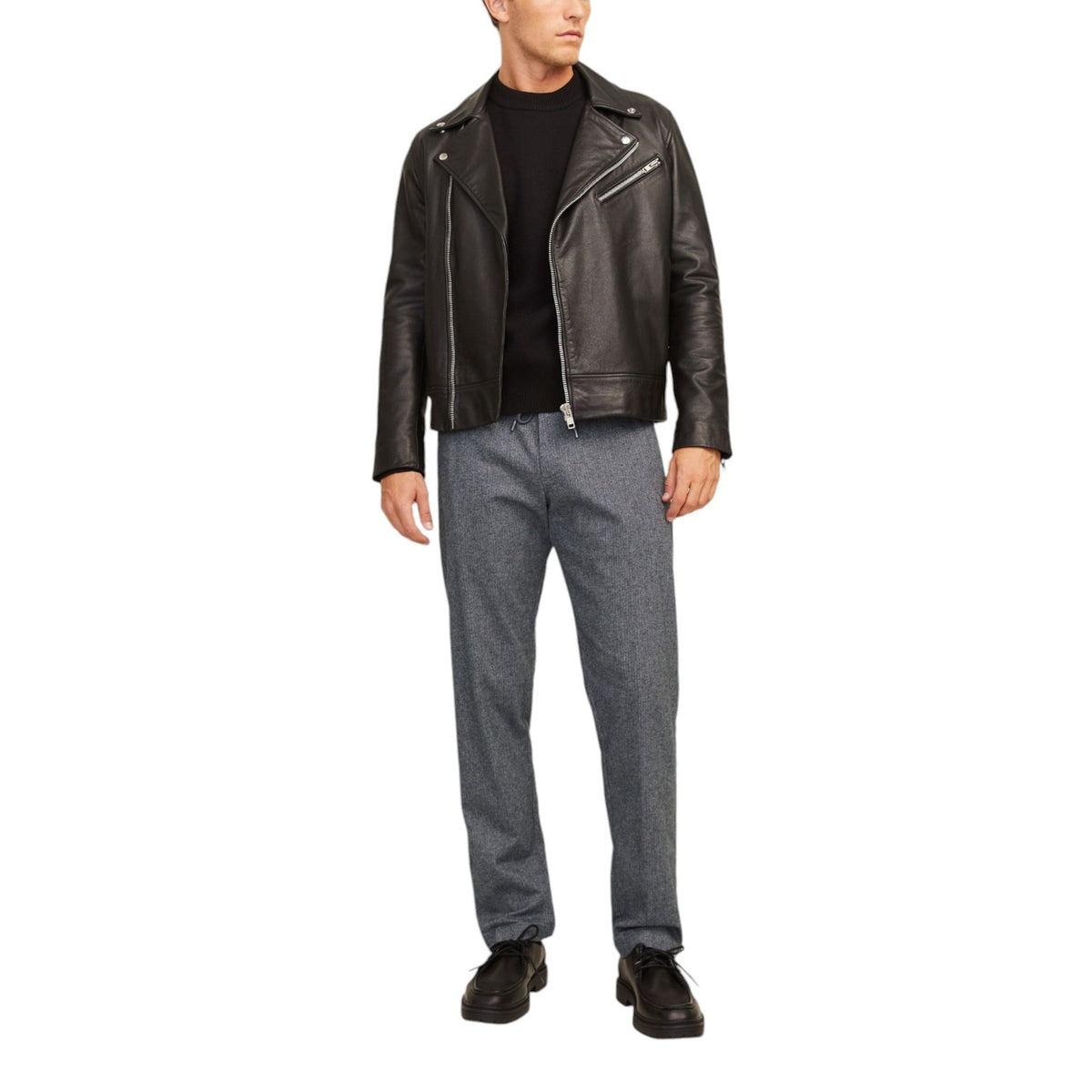 Jack & Jones — Men's gray herringbone relaxed pants — view 3