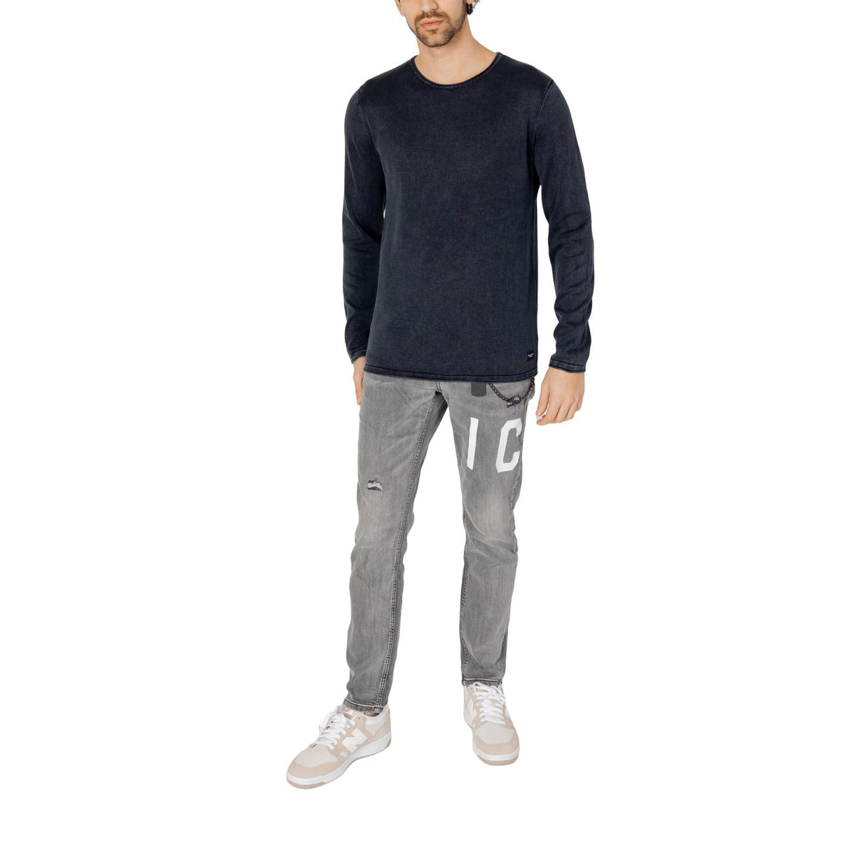 Jack & Jones — Men’s navy blue round-neck knitted sweater — view 3
