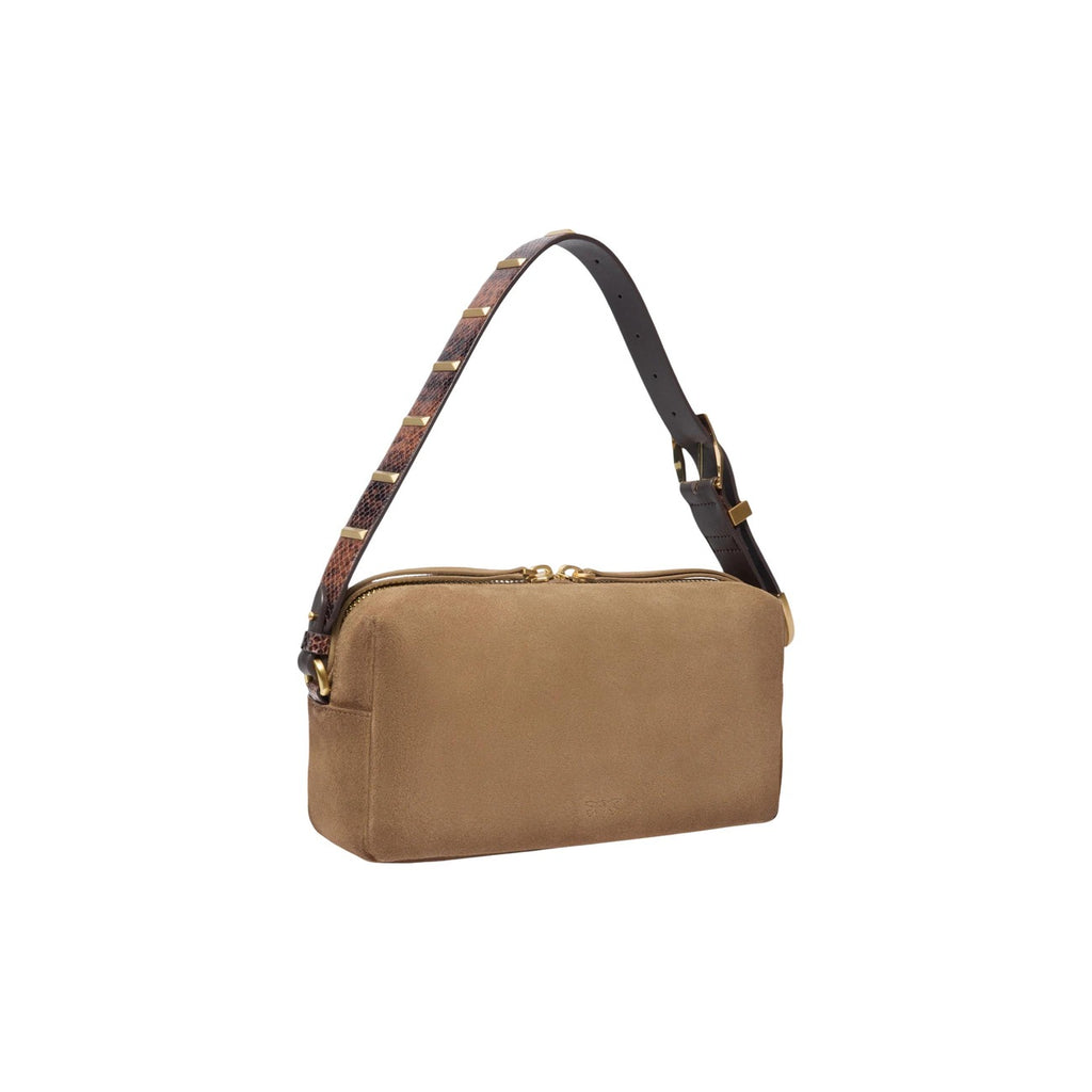 Pinko — Bauletto Trittico Suede Spray beige bag for women — view 3