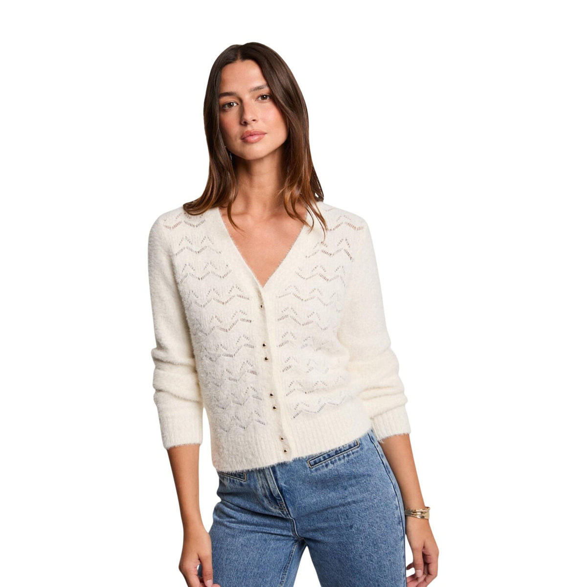 Morgan — Cardigan met V-hals voor dames, wit