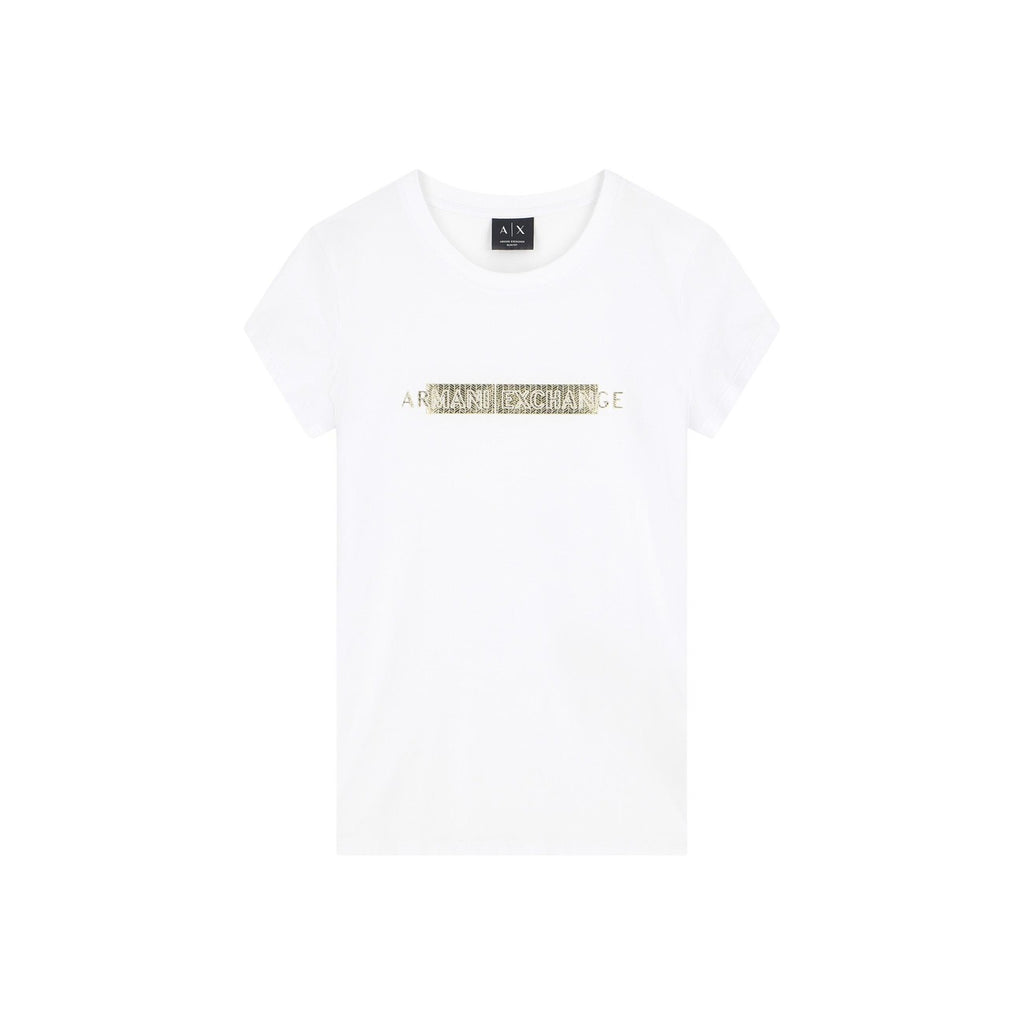 Armani Exchange — Damen-Stretch-T-Shirt in Weiß — Ansicht 2