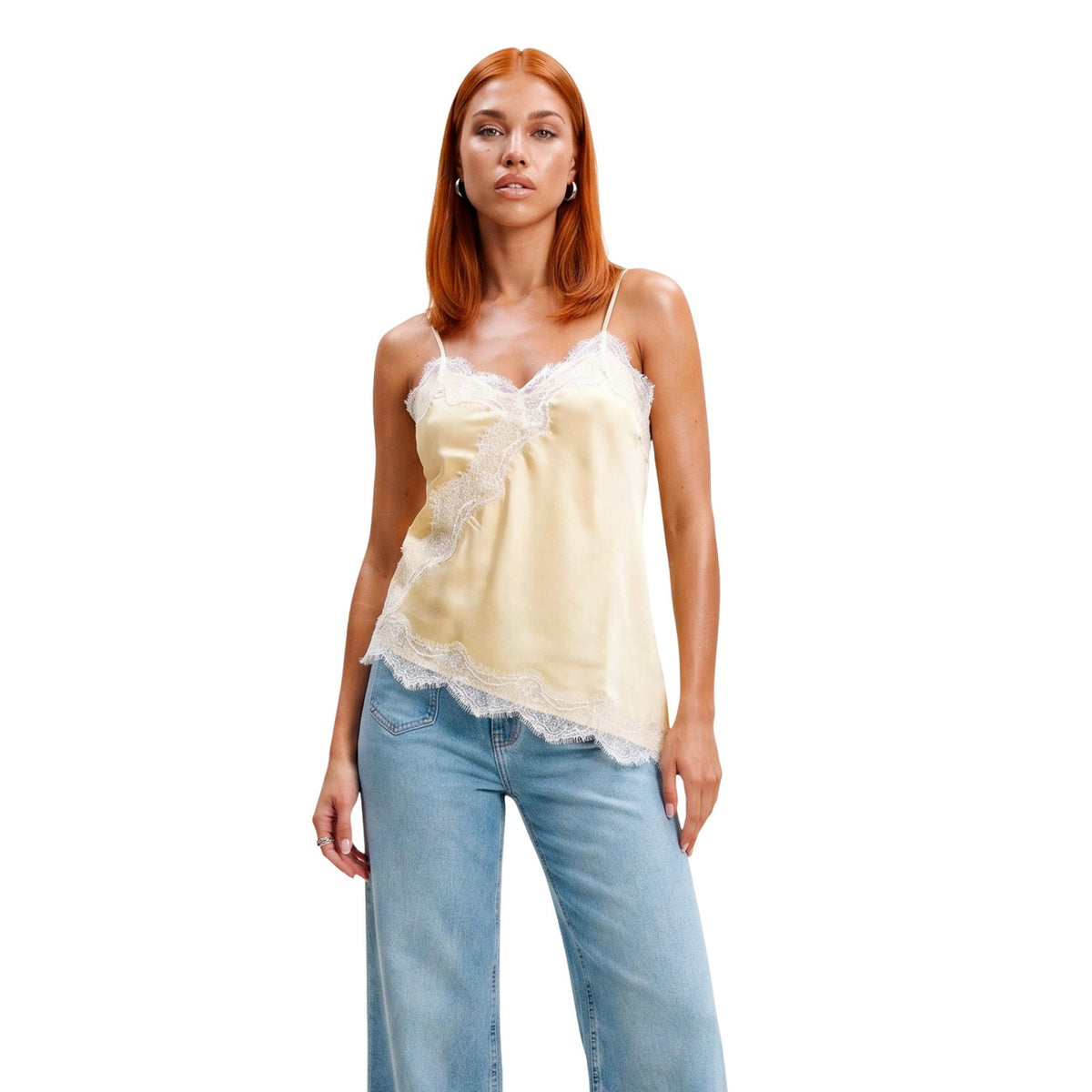 Jacqueline de Yong — Fifi asymmetrical white lace tank top for women