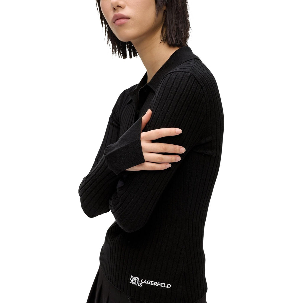 Karl Lagerfeld Jeans — Women’s long-sleeved black polo shirt — view 3
