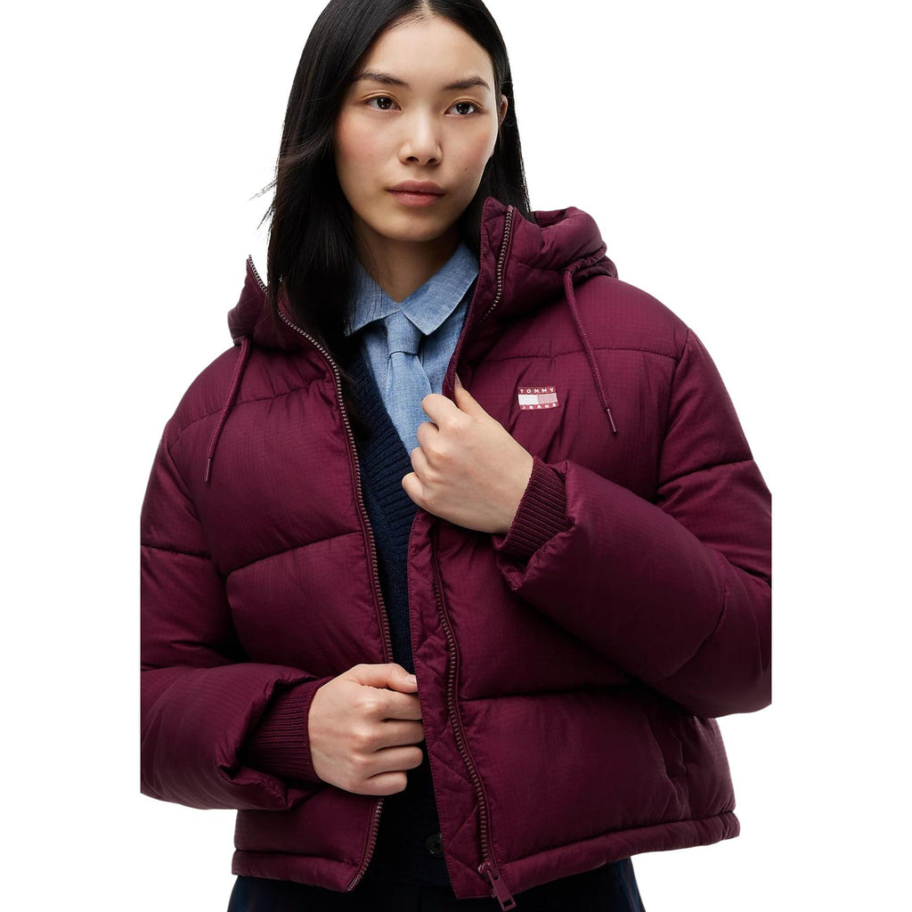 Tommy Jeans — Doudoune à capuche bordeaux femme — vue 3