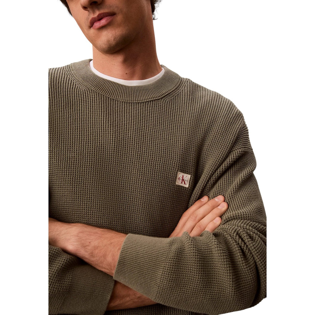 Calvin Klein Jeans — LS EZ katoenen wafelgebreide trui voor heren groen — afbeelding 5