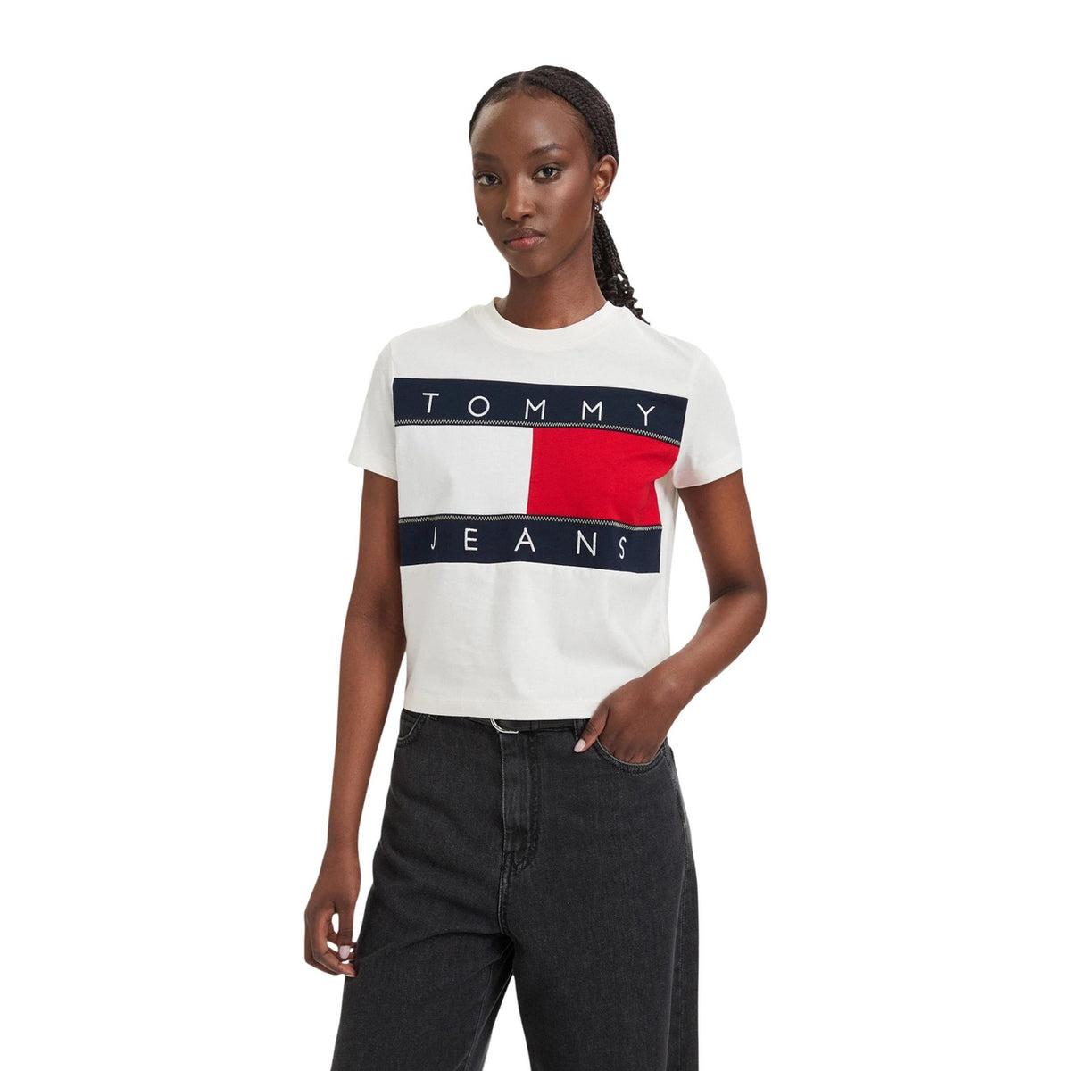 Tommy Jeans — T-shirt blanc à imprimé en coton bio femme